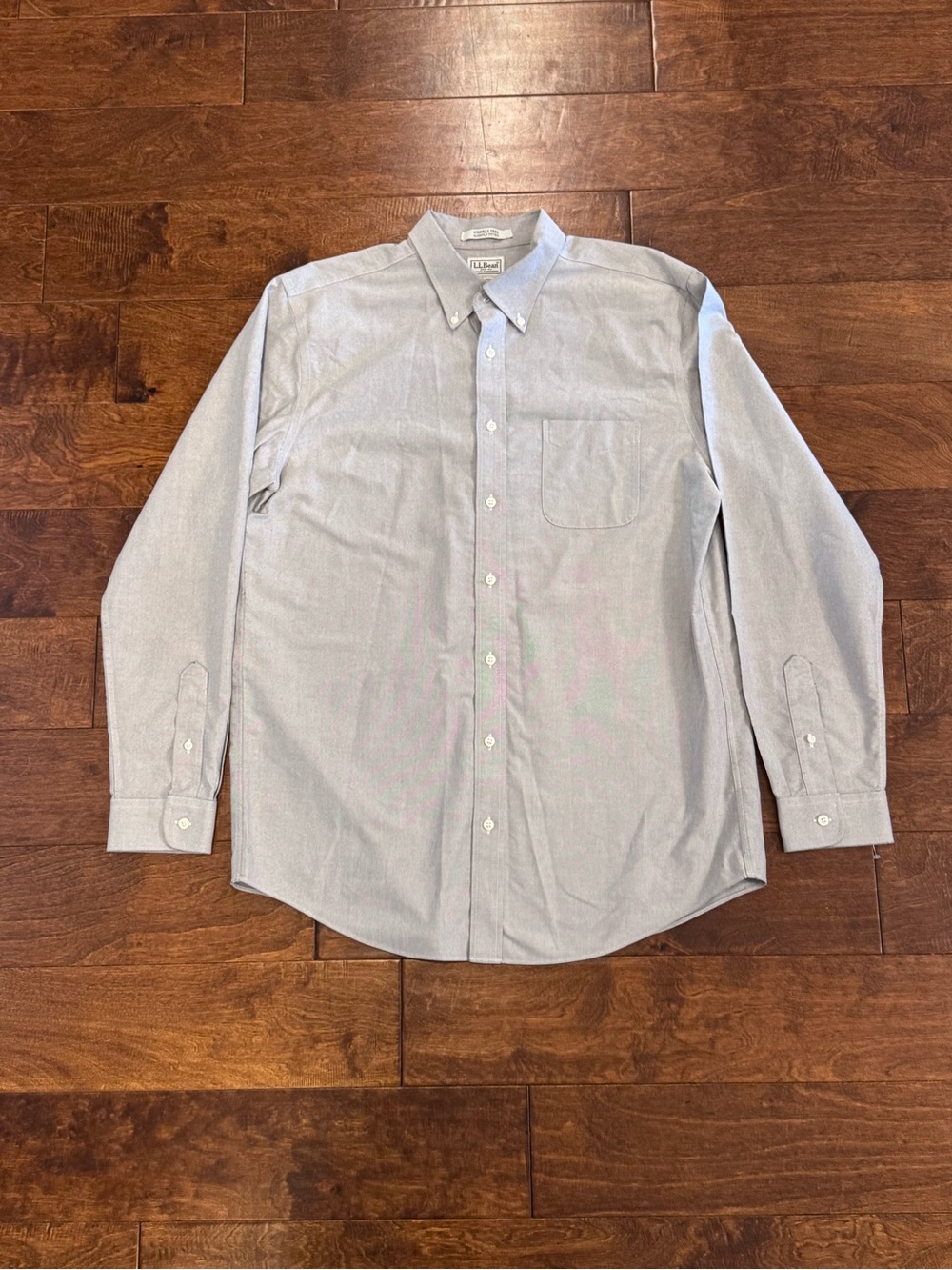 LL Bean Men's Wrinkle-Free Oxford Shirt Slightly Fitted Gray 16.5 x 36
